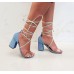       Sandália Salto Bloco De Amarração Frente Vinil Glitter Azul - Sandália - Levit Calçados