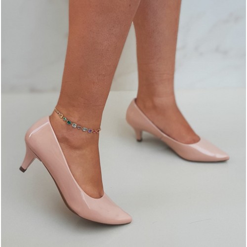 Sapato Scarpin Feminino Sobressalto Salto Fino Baixo Verniz Nude - Sapato - Levit Calçados